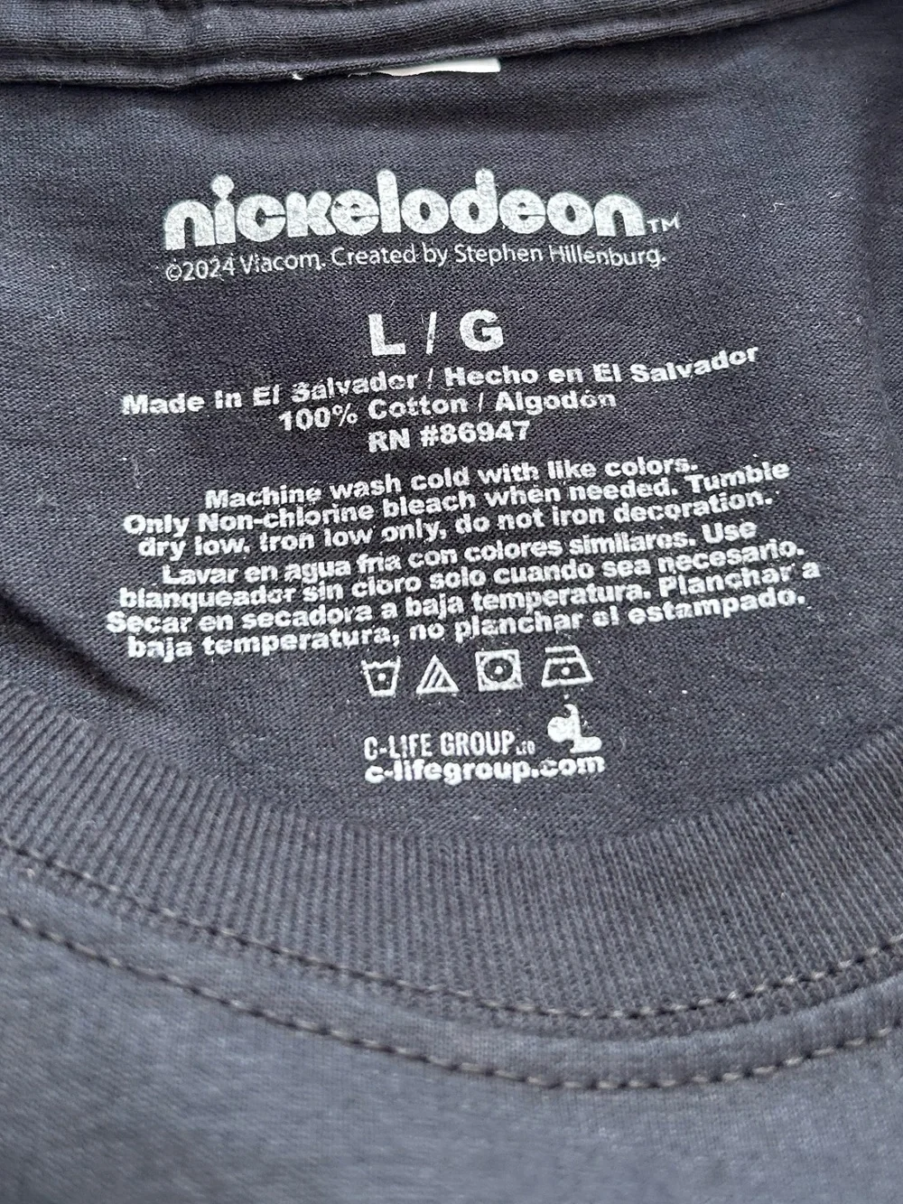 Nickelodeon Black Crewneck T-Shirt with White Logo Print Adult Unisex Size Large